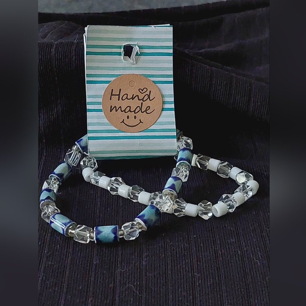 Blue and White Glass Beaded Bracelets